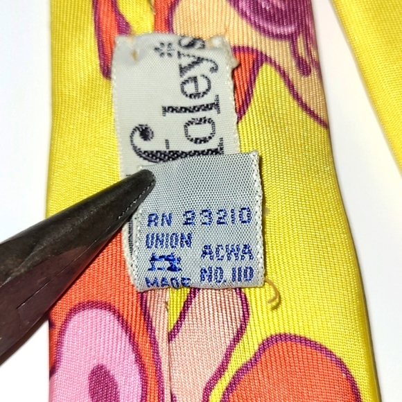 Peter Max Silk Tie Signed Pop Art Retro Rare Yellow Orange Hibiscus Floral Print - Picture 3 of 9